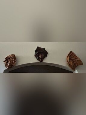 Vintage 90s African Decor Handmade Leather Molded Face Masks Black Brown & Camel